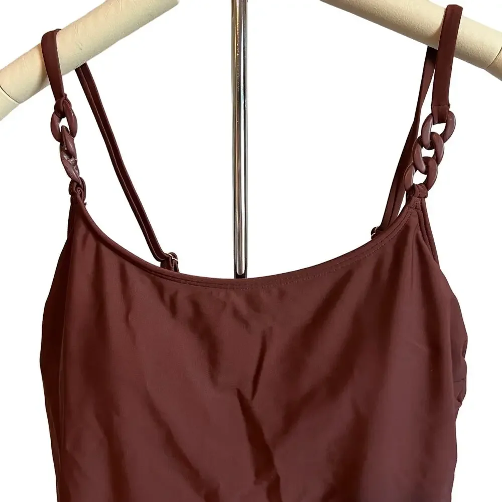 Kona Sol Women's Brown Medium Coverage One Piece Swimsuit - Size Large - NWT